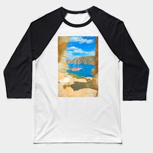 Sailboat anchored in an aegean bay in Turkey Baseball T-Shirt